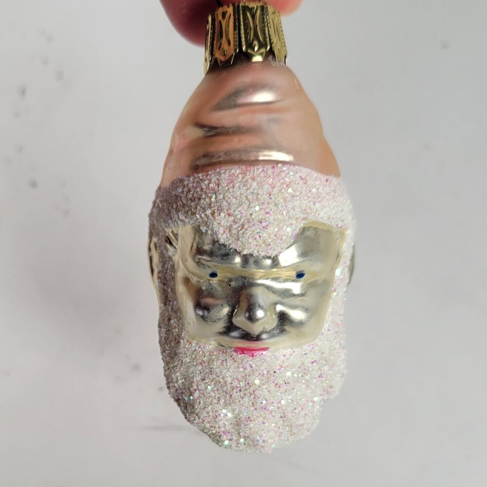 Vintage Hand Blown Glass Christmas Ornament Pink Santa Claus / Pixie Elf Germany